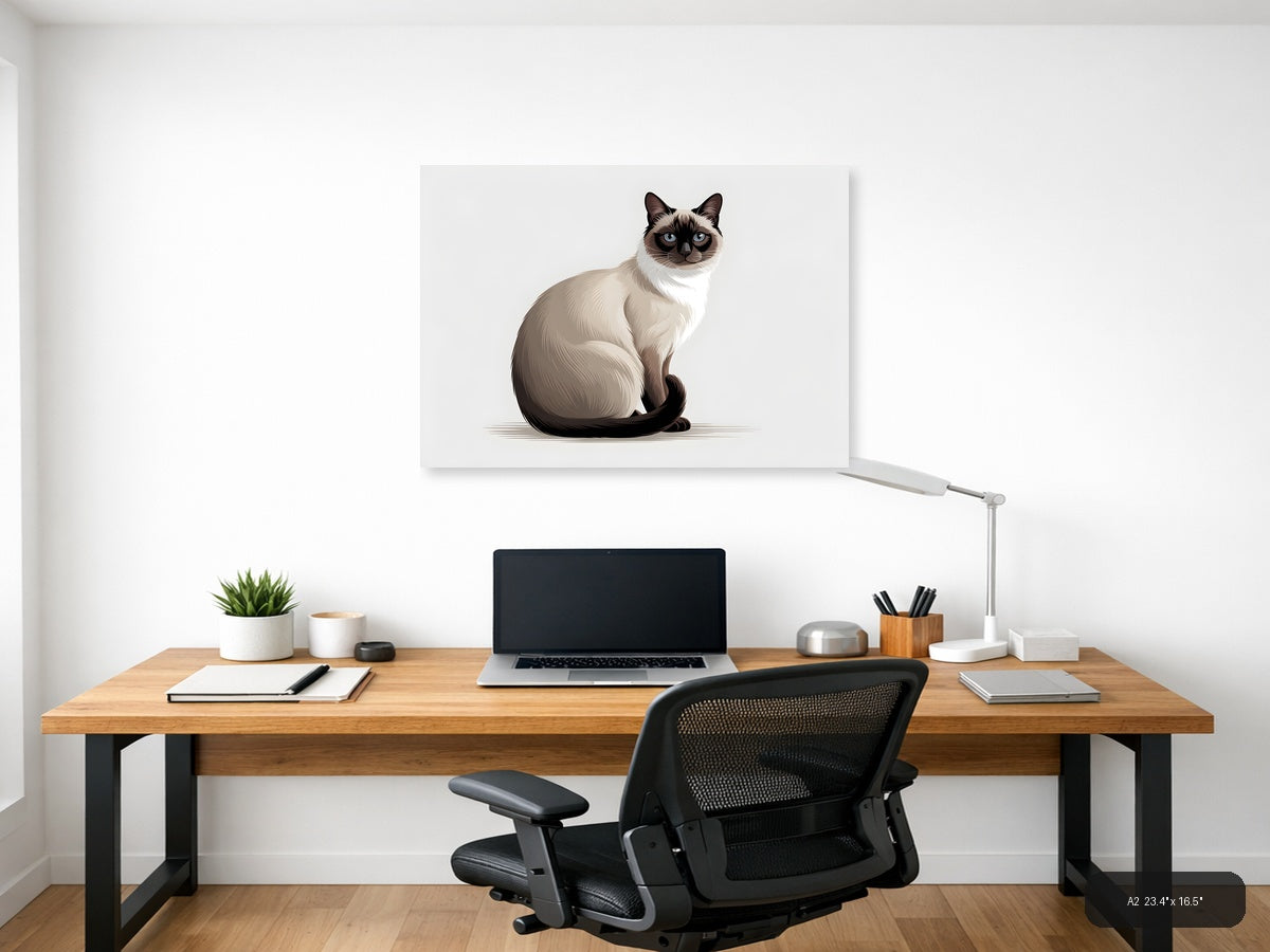 Siamese Cat with Blue Eyes Minimalist Wall Art — A2 / Office