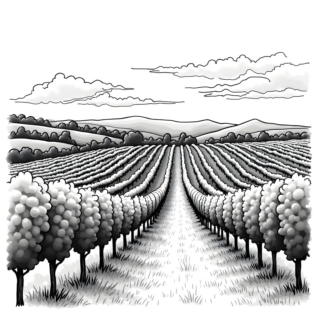 Vineyard Rows Line Art Landscape Wall Art