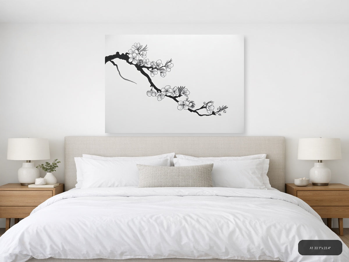 Cherry Blossom Branch Line Art - Minimalist Wall Art — A1 / Bedroom