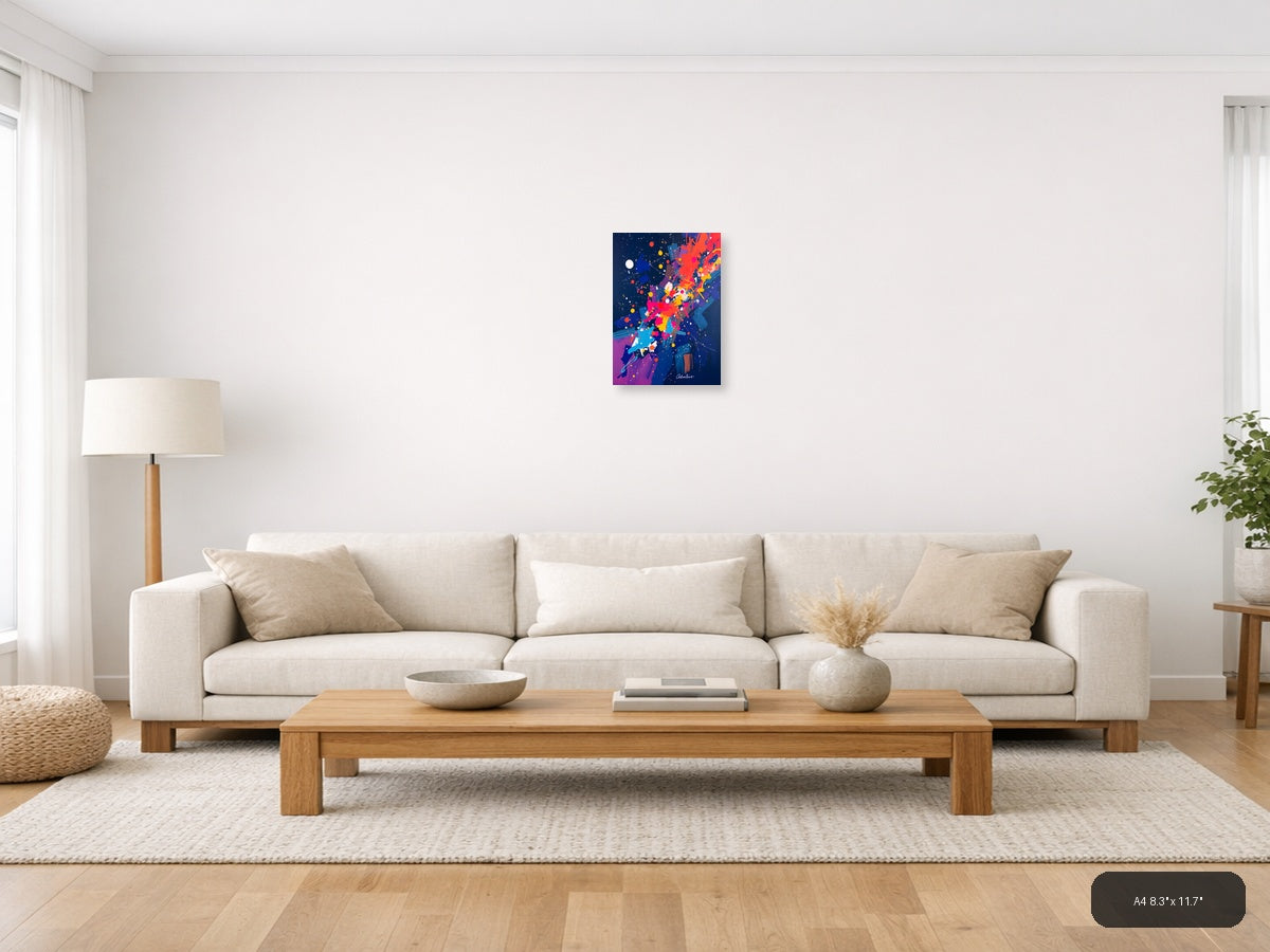 Cosmic Explosion Abstract Colorful Stars Wall Art — A4 / Living Room