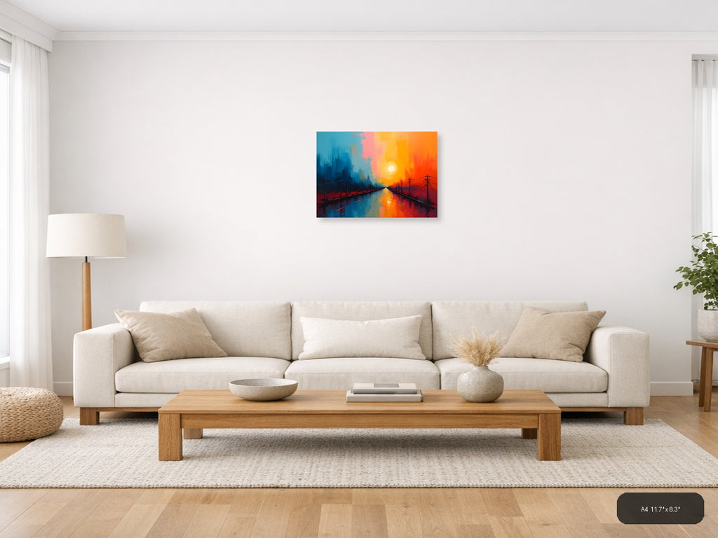 Abstract Sunset Highway with Power Lines Wall Art — A4 / Living Room