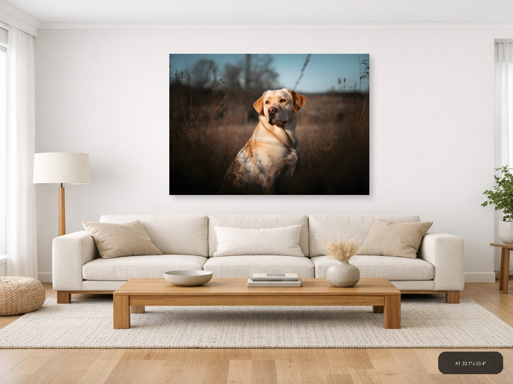 Golden Labrador in Field at Sunset - Photography Wall Art — A1 / Living Room