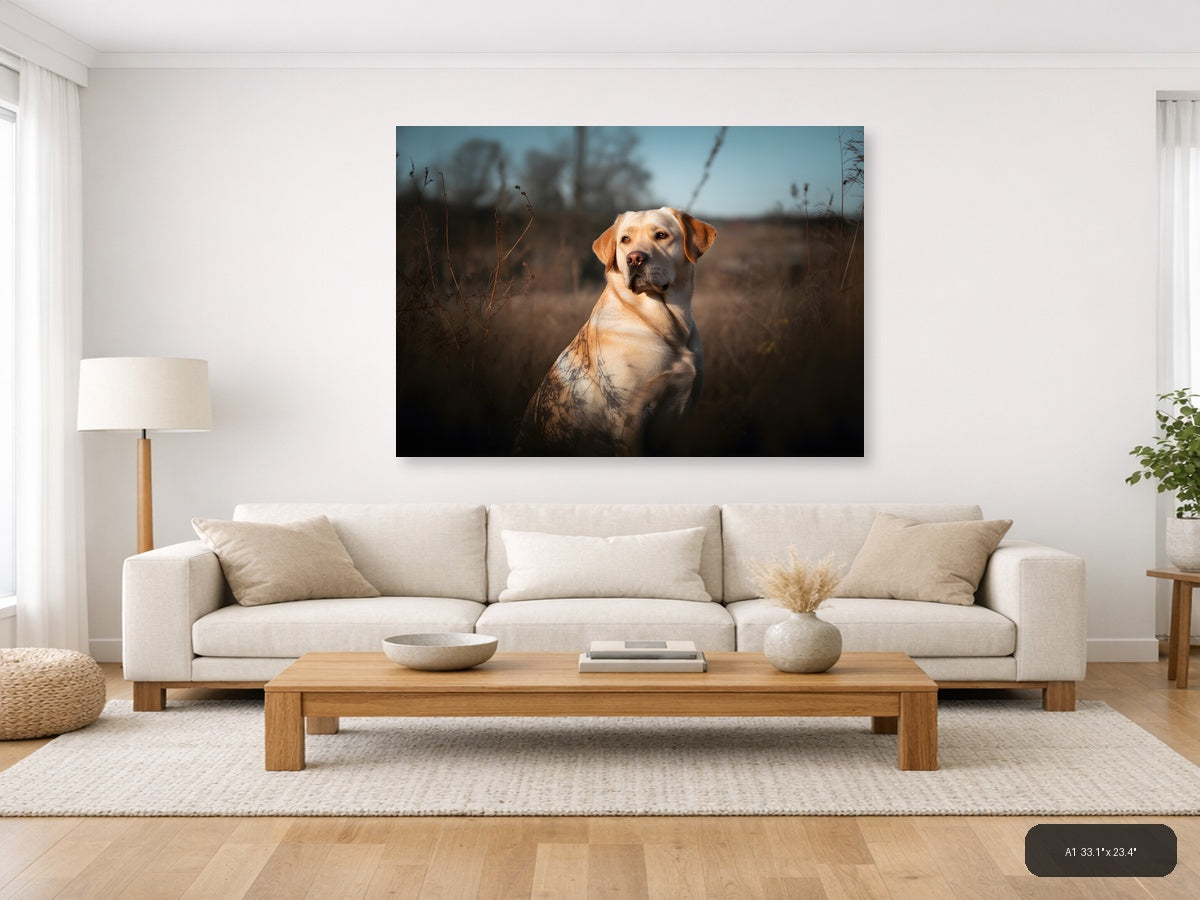 Golden Labrador in Field at Sunset - Photography Wall Art — A1 / Living Room