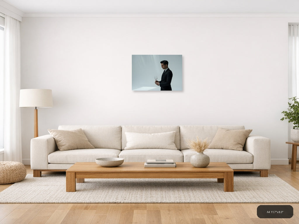 Minimalist Businessman with Wine Glass Wall Art — A4 / Living Room