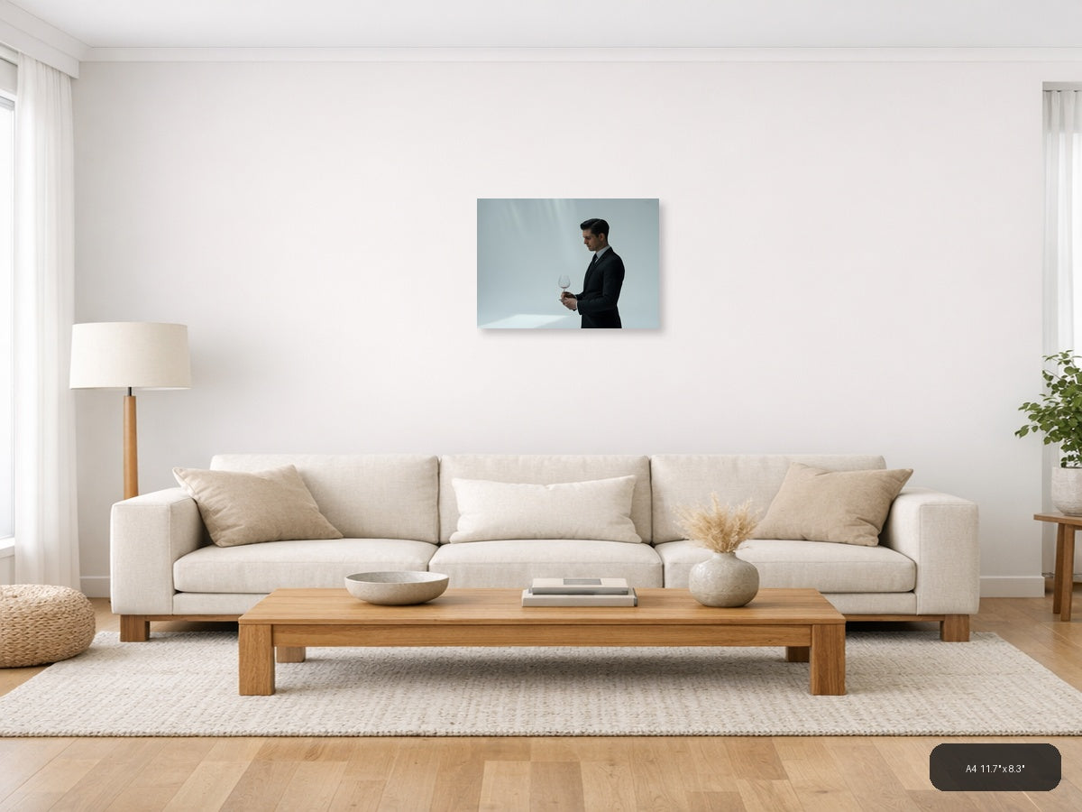 Minimalist Businessman with Wine Glass Wall Art — A4 / Living Room