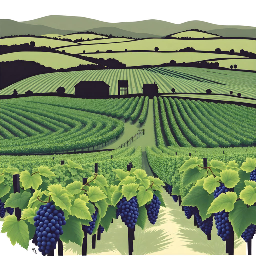 Minimalist Vineyard Landscape with Rolling Hills Wall Art