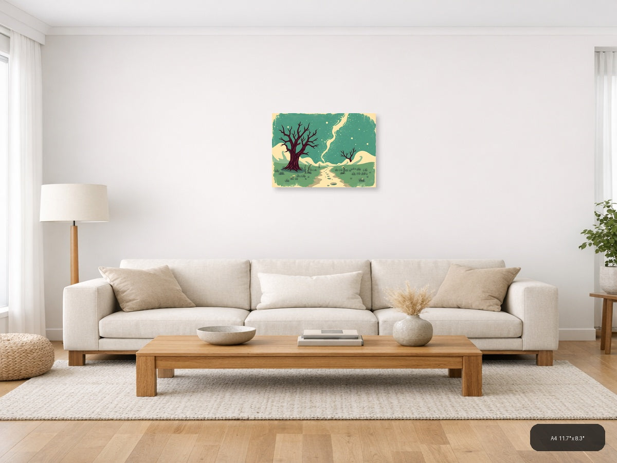 Vintage Landscape with Dead Trees & Winding Path Wall Art — A4 / Living Room