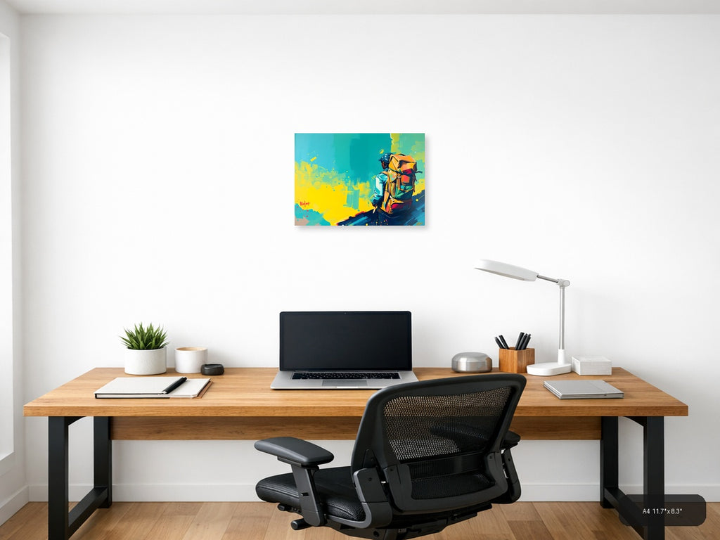 Colorful Adventurer with Backpack Abstract Wall Art — A4 / Office