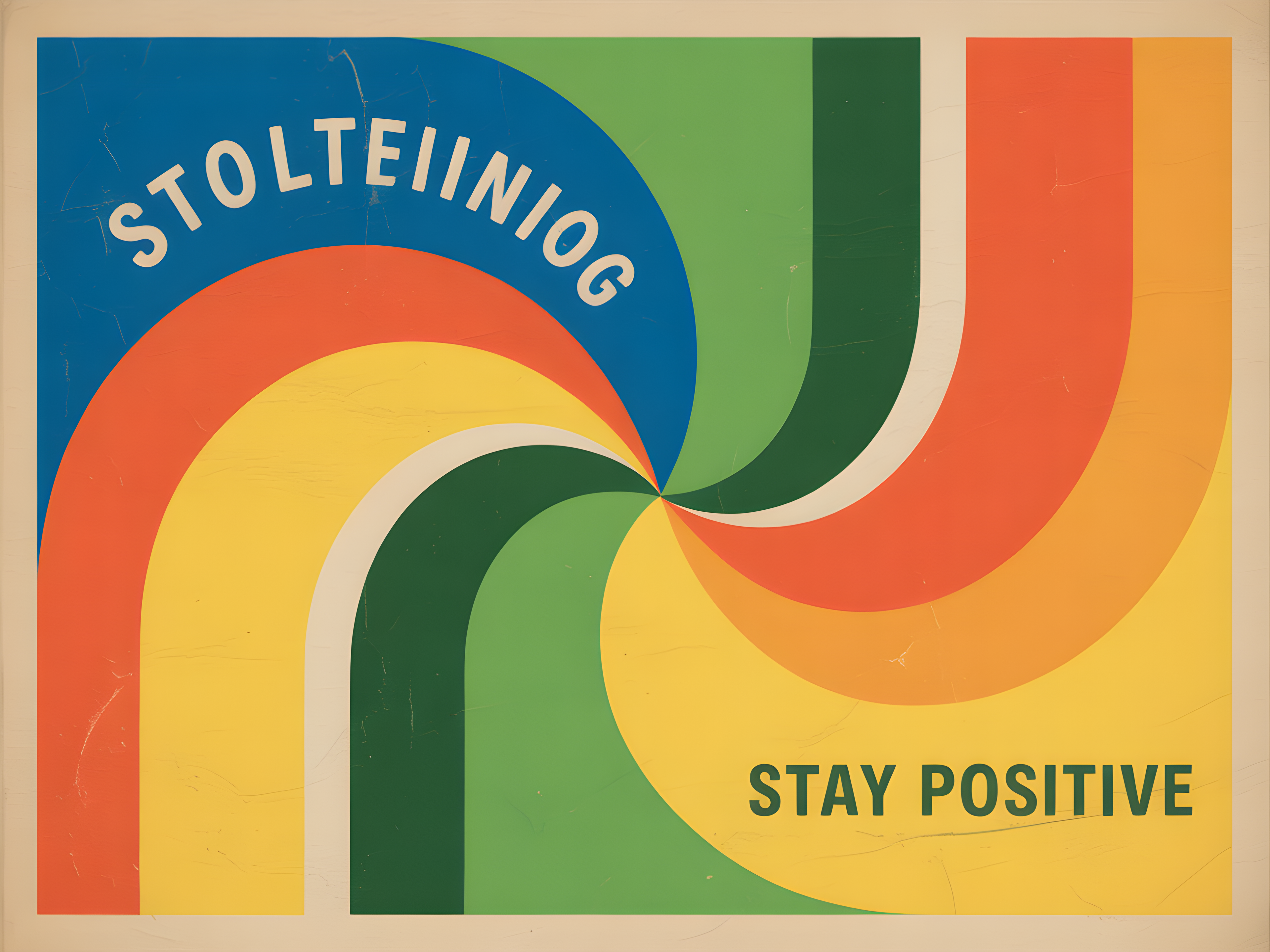 Vintage Retro Rainbow Curves 'Stay Positive' Wall Art