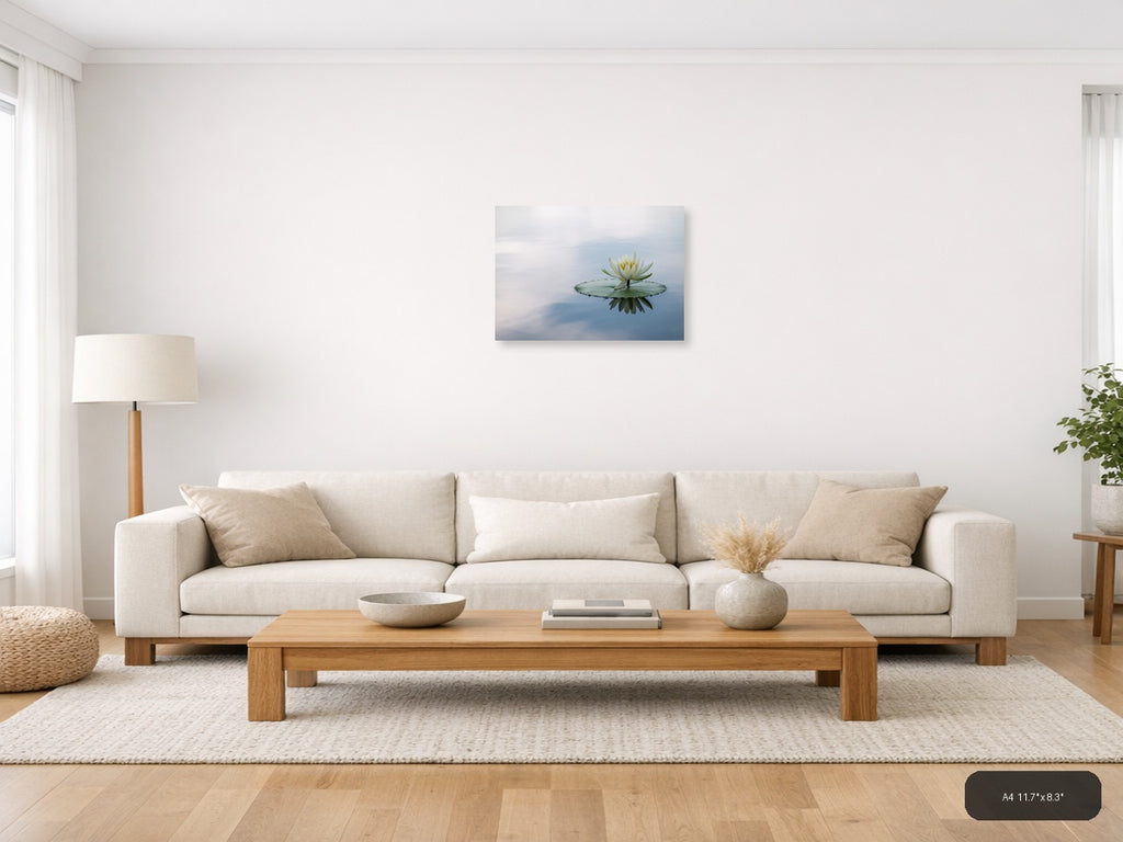 White Water Lily Reflection Minimalist Wall Art — A4 / Living Room