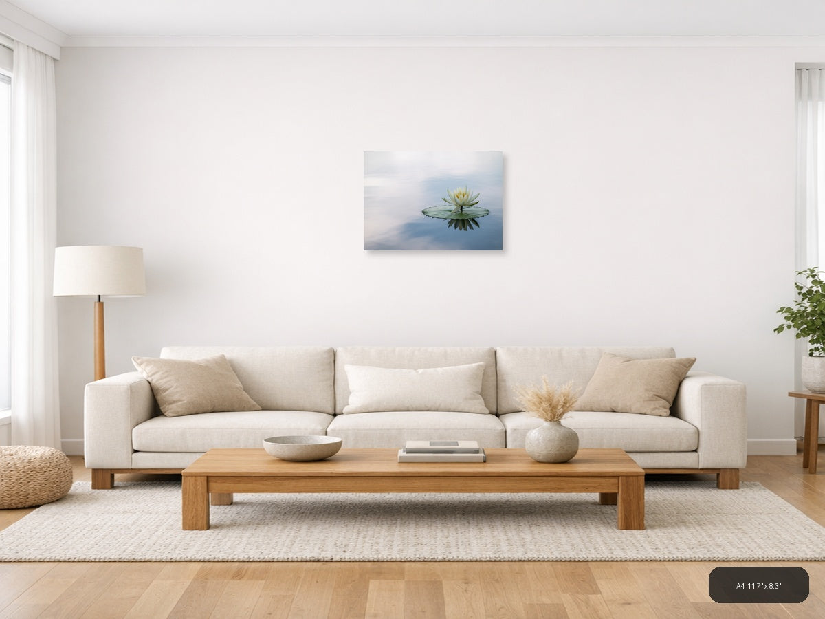 White Water Lily Reflection Minimalist Wall Art — A4 / Living Room