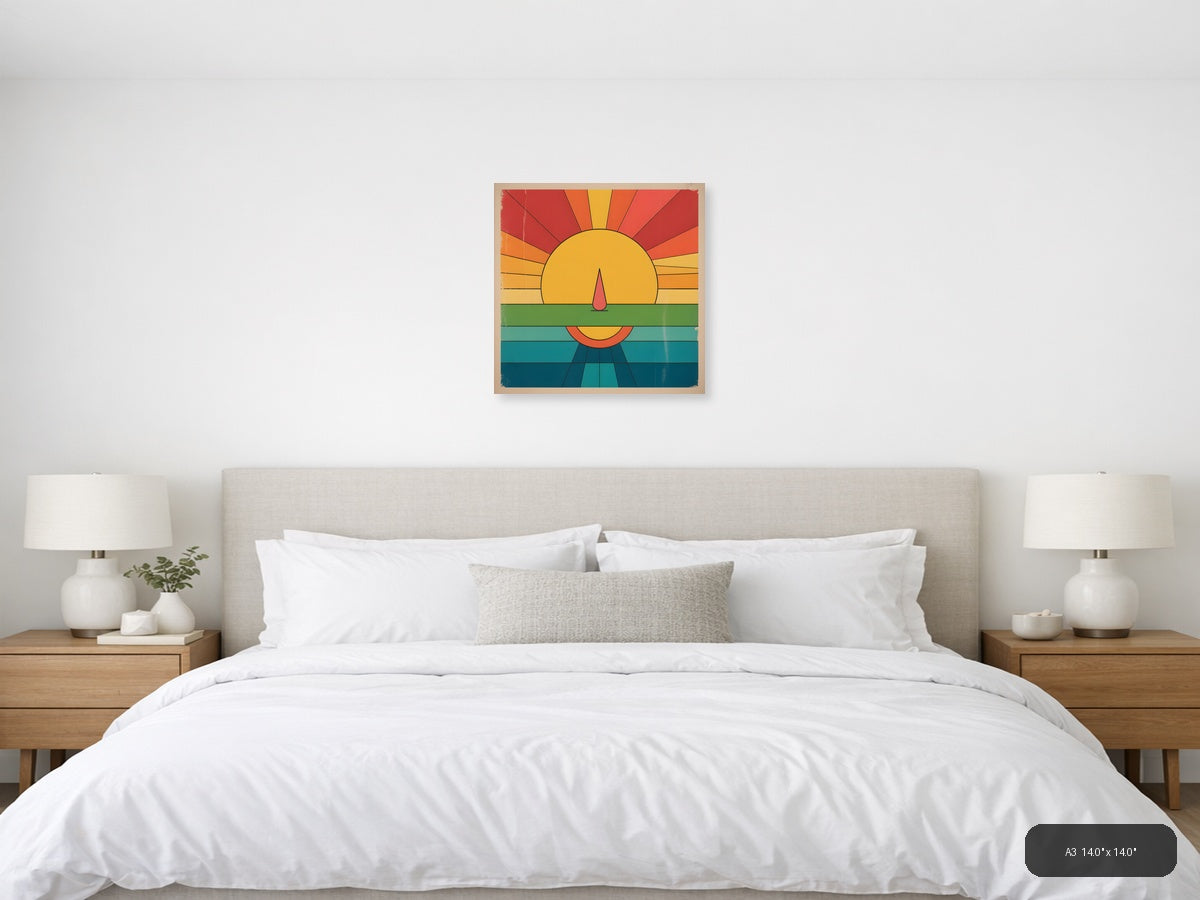 Vintage Sunset Over Water Geometric Wall Art — A3 / Bedroom
