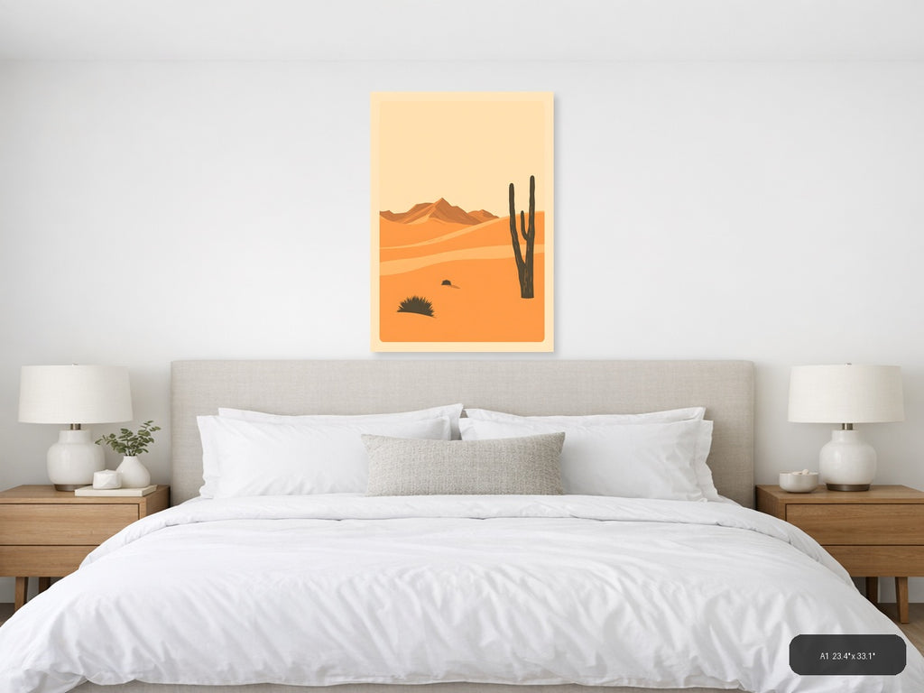 Vintage Desert Landscape with Saguaro Cactus Wall Art — A1 / Bedroom