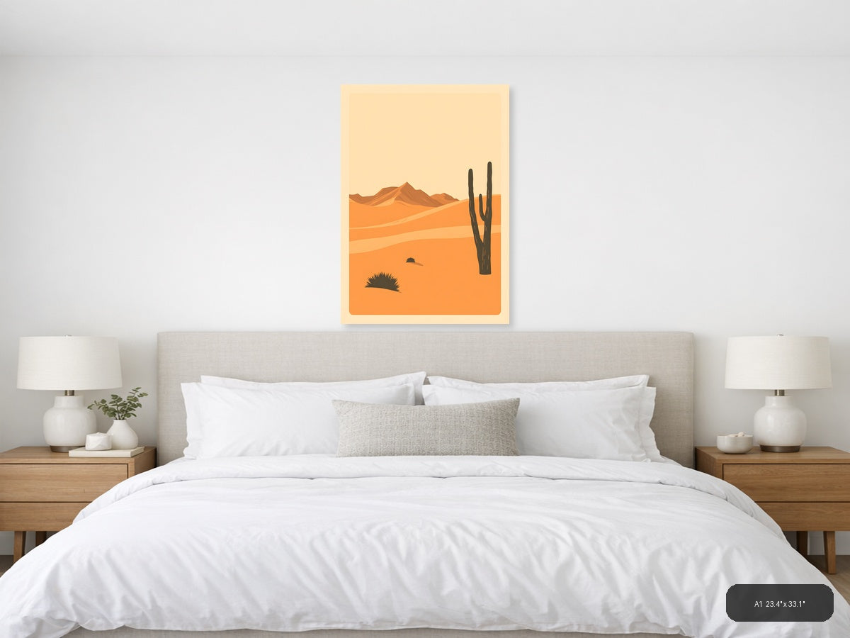 Vintage Desert Landscape with Saguaro Cactus Wall Art — A1 / Bedroom