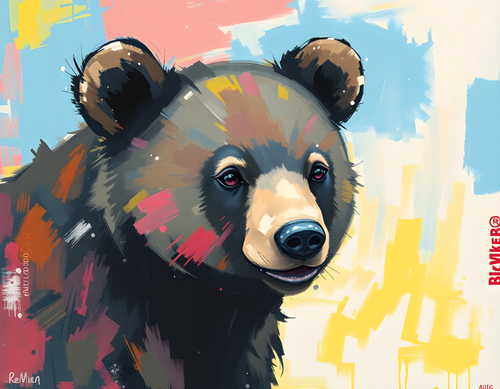 Abstract Colorful Bear Portrait Modern Wall Art