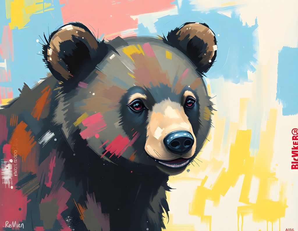 Colorful Abstract Bear Portrait Wall Art