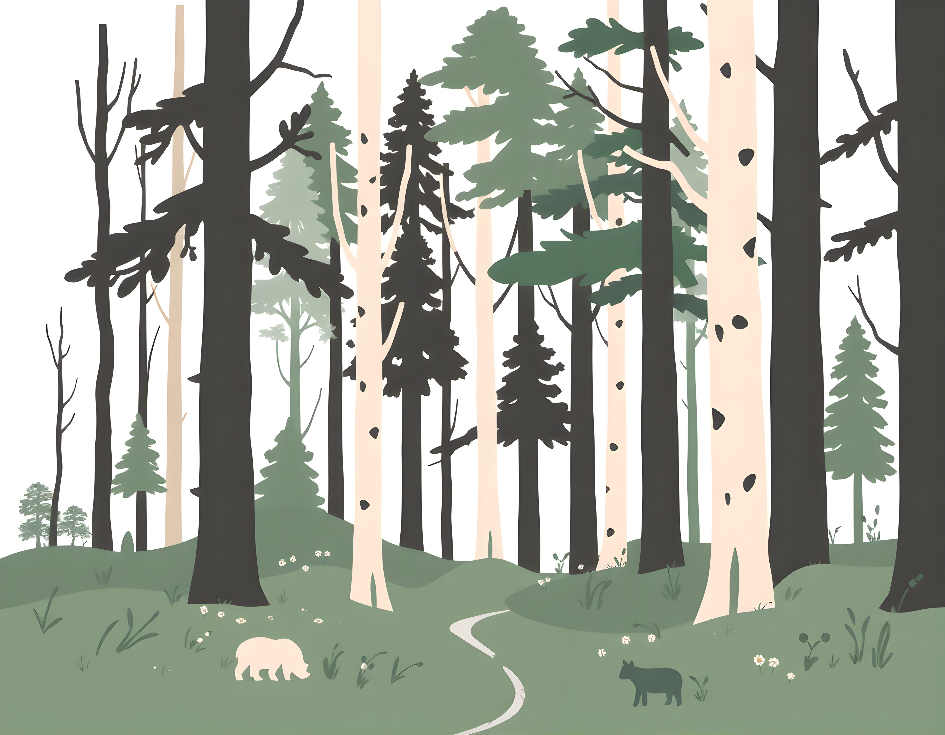 Minimalist Forest Path with Wildlife Wall Art