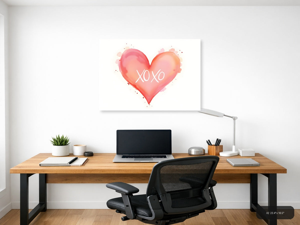XOXO Watercolor Heart Pink Gradient Wall Art — A2 / Office