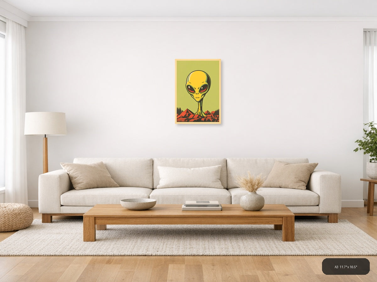 Vintage Alien Invasion Retro Pop Art Wall Art — A3 / Living Room