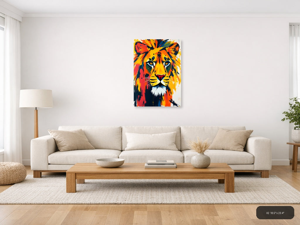 Vibrant Abstract Lion Head Colorful Wall Art — A2 / Living Room