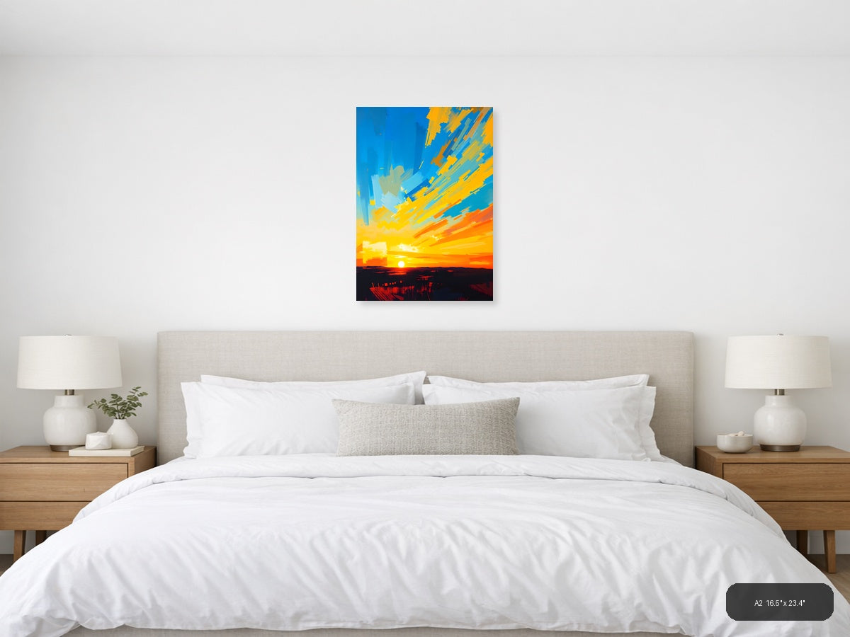 Abstract Sunset Rays Modern Canvas Wall Art — A2 / Bedroom