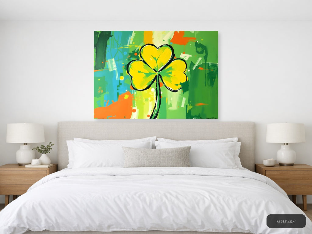 Yellow Four-Leaf Clover Abstract Flower Wall Art — A1 / Bedroom