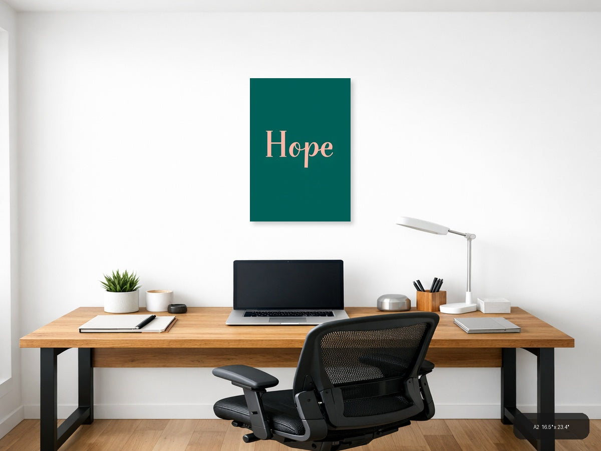 Hope Minimalist Teal and Coral Wall Art Print — A2 / Office