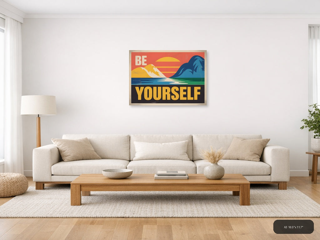 Be Yourself Vintage Retro Mountain Landscape Wall Art — A3 / Living Room