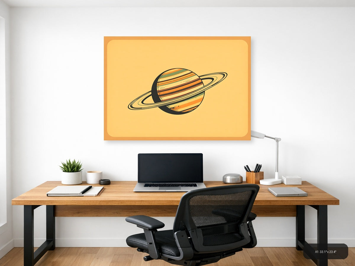 Vintage Saturn Planet with Rings Illustration Wall Art — A1 / Office