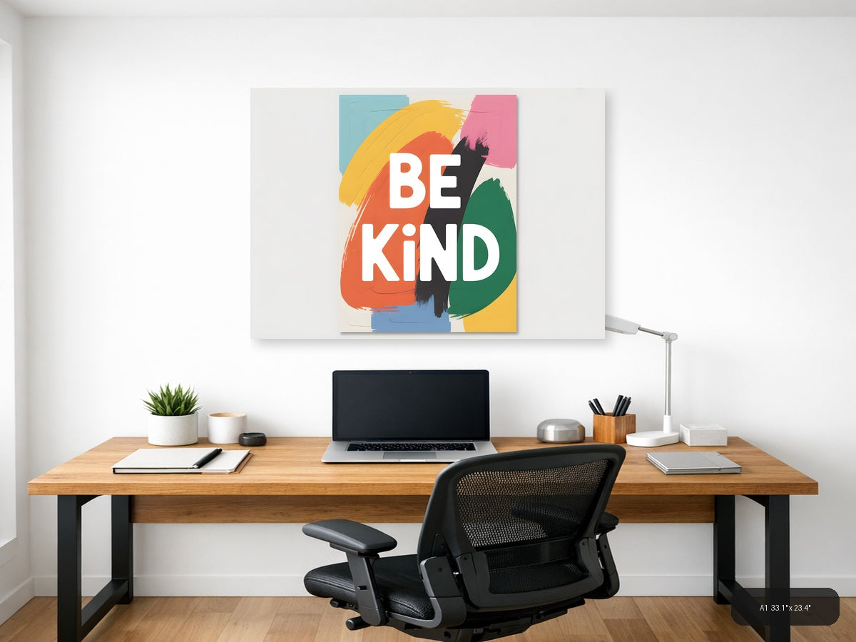 Be Kind Abstract Colorful Brushstroke Wall Art — A1 / Office