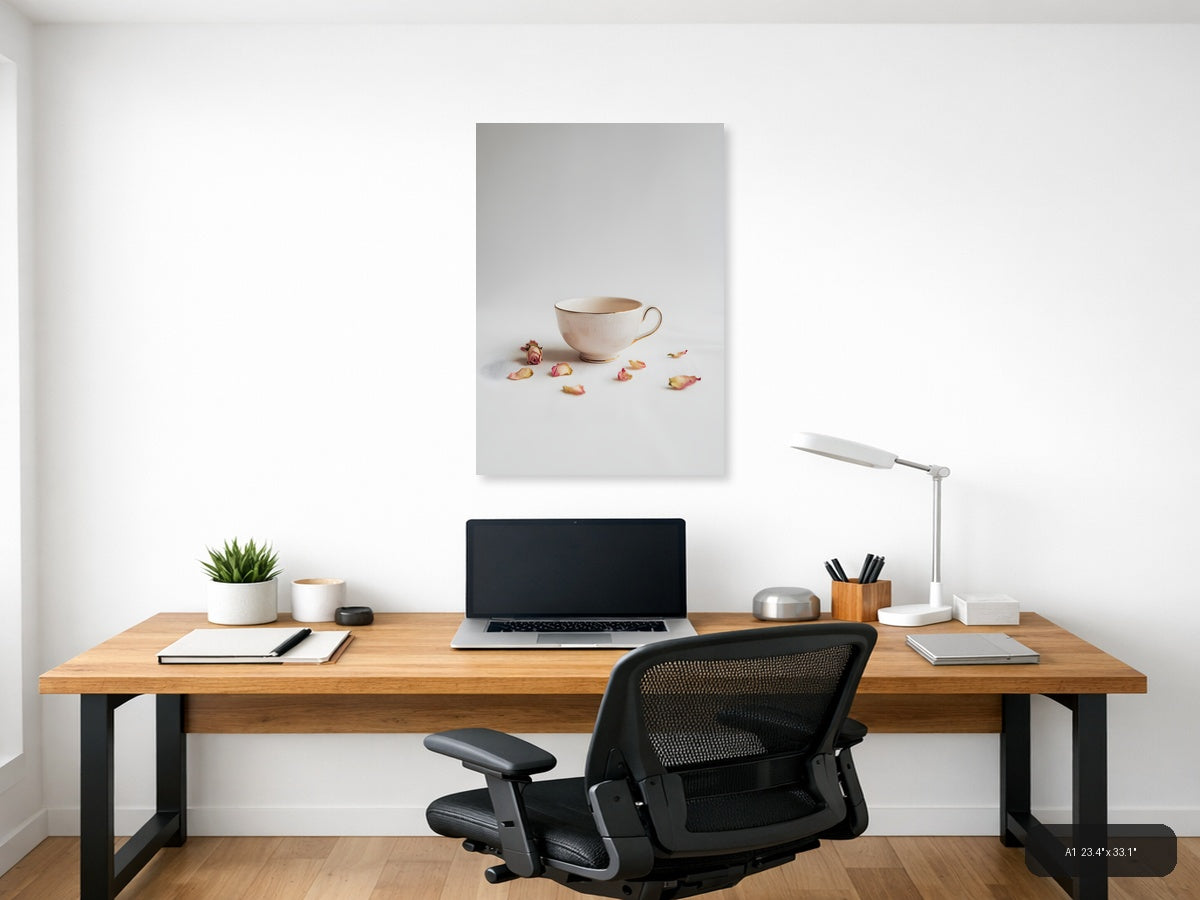 Minimalist Teacup and Rose Petals Wall Art — A1 / Office
