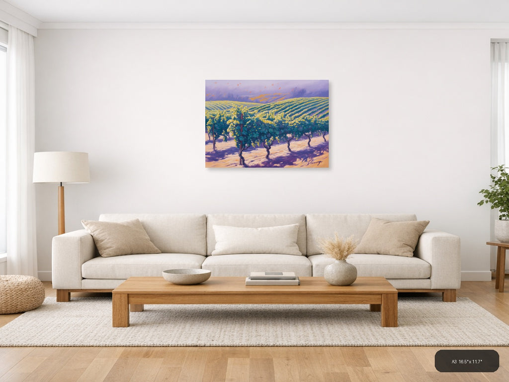 Vineyard Landscape Purple Sky Abstract Wall Art — A3 / Living Room