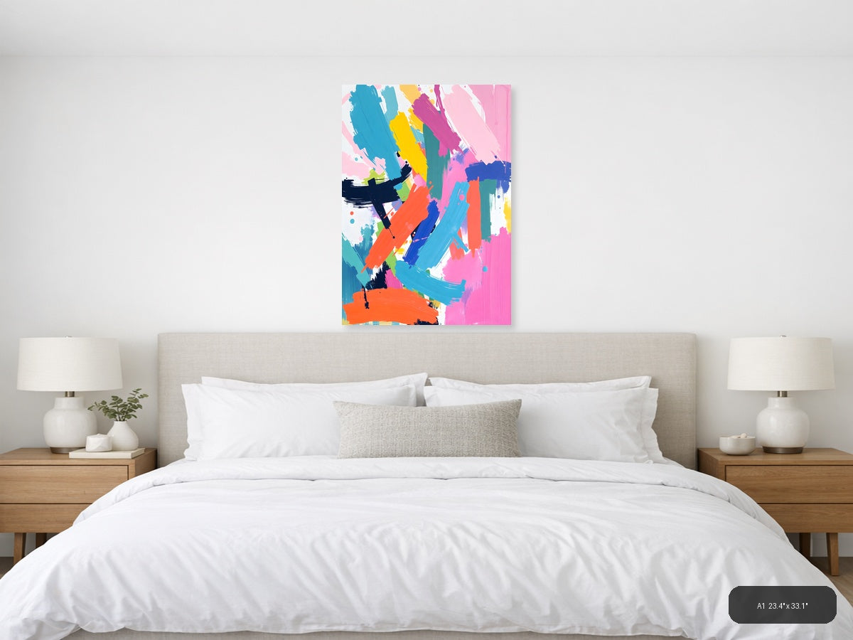 Vibrant Abstract Brushstrokes Colorful Modern Wall Art — A1 / Bedroom