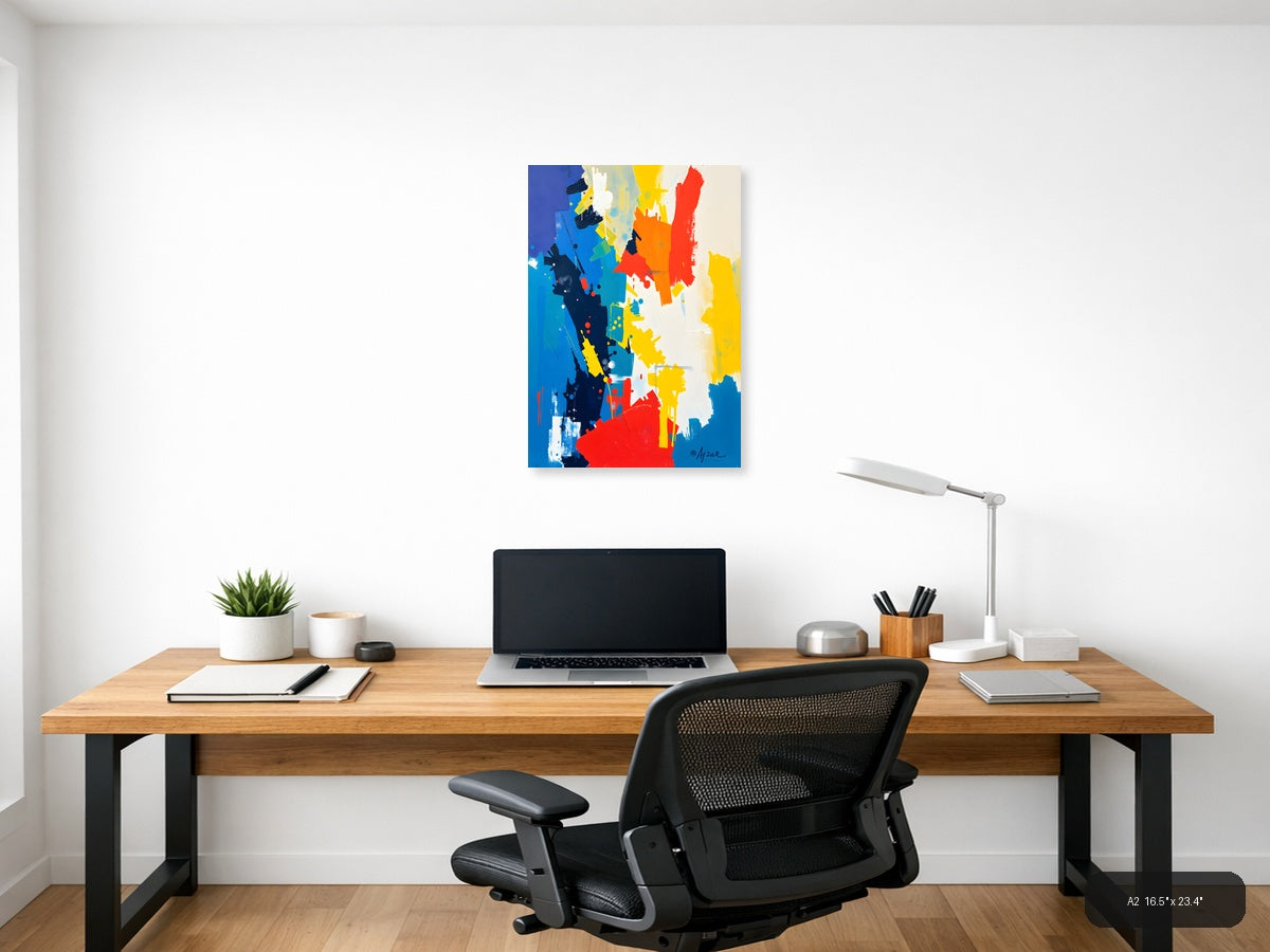 Bold Abstract Expressionist Composition with Primary Colors Wall Art — A2 / Office
