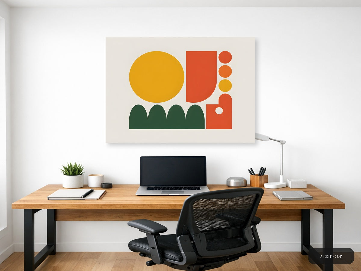 Minimalist Cactus & Geometric Shapes Landscape Wall Art — A1 / Office