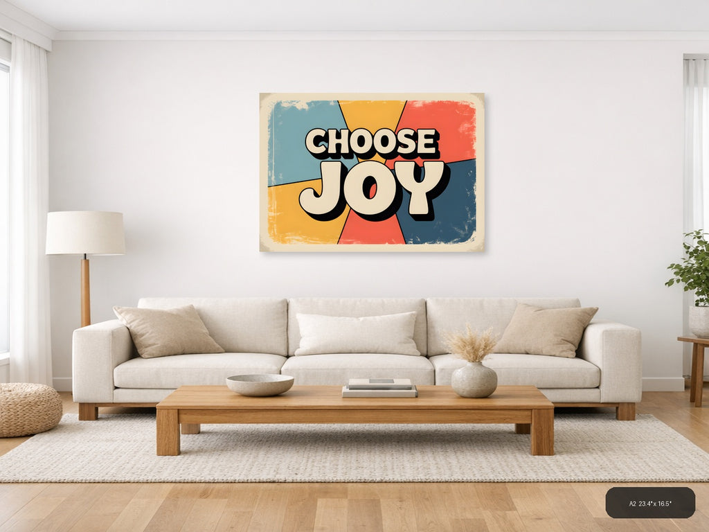 Choose Joy Vintage Retro Motivational Wall Art — A2 / Living Room