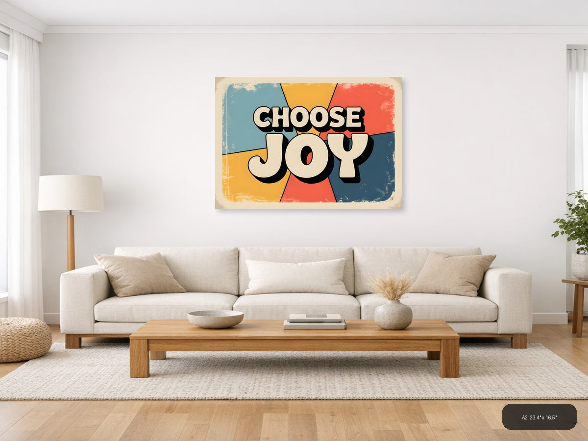Choose Joy Vintage Retro Motivational Wall Art — A2 / Living Room