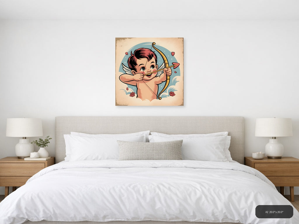 Vintage Cupid Cherub Bow Arrow Love Wall Art — A2 / Bedroom