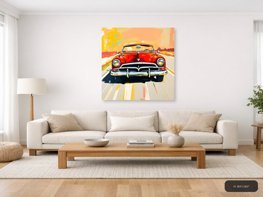 Classic Red Convertible Car Abstract Wall Art — A1 / Living Room