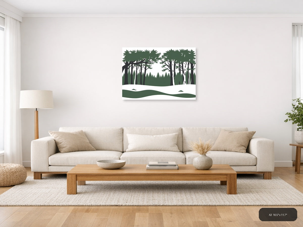 Minimalist Forest Landscape Winter Snow Wall Art — A3 / Living Room
