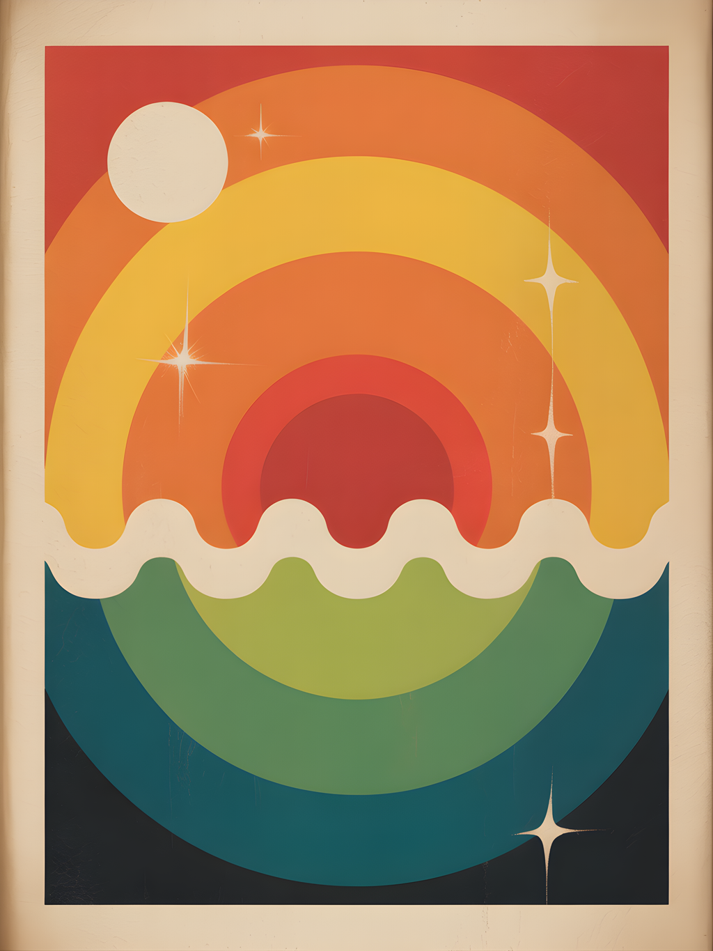 Vintage Rainbow Sunset Landscape Wall Art