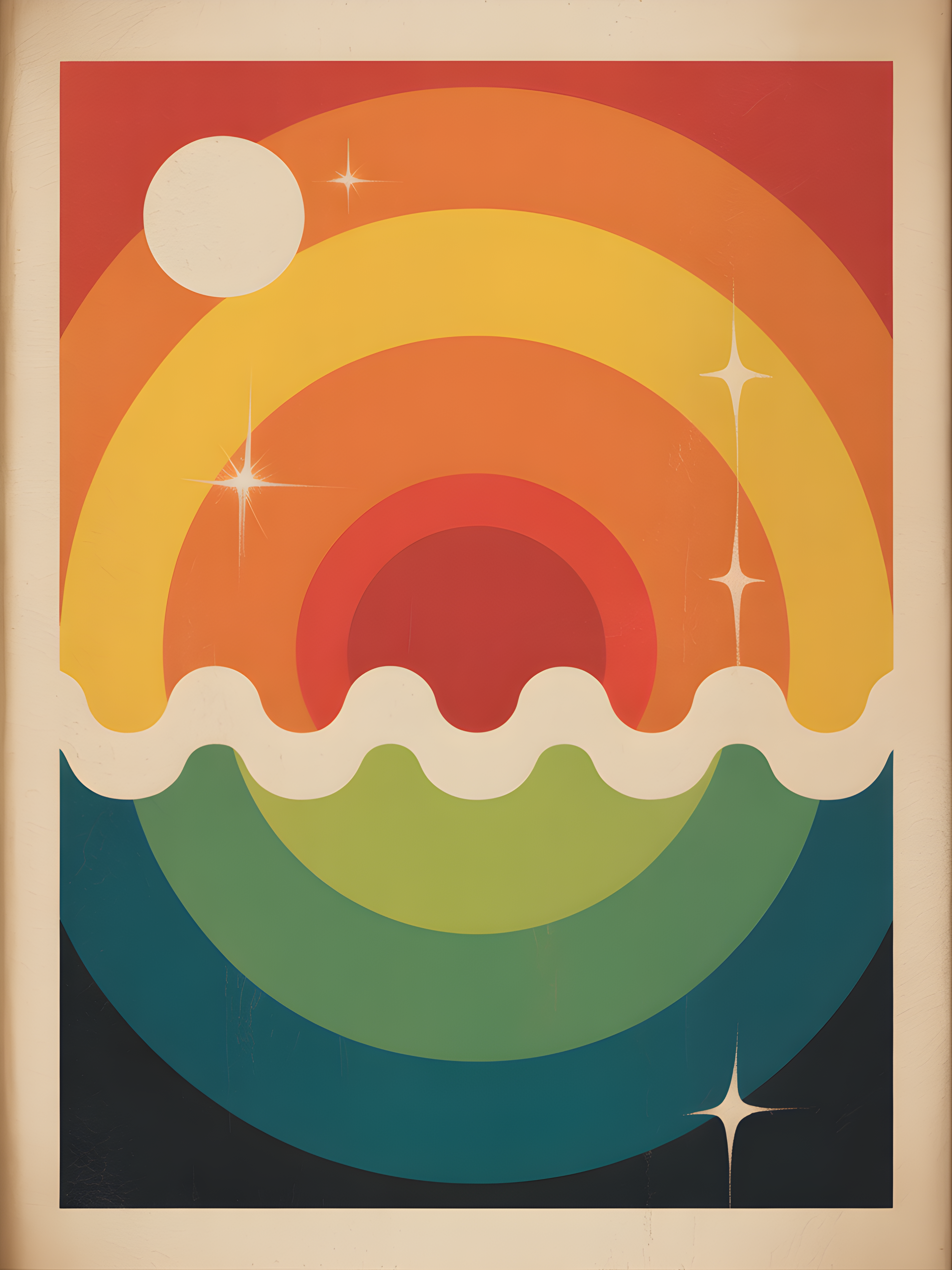 Vintage Rainbow Sunset Landscape Wall Art