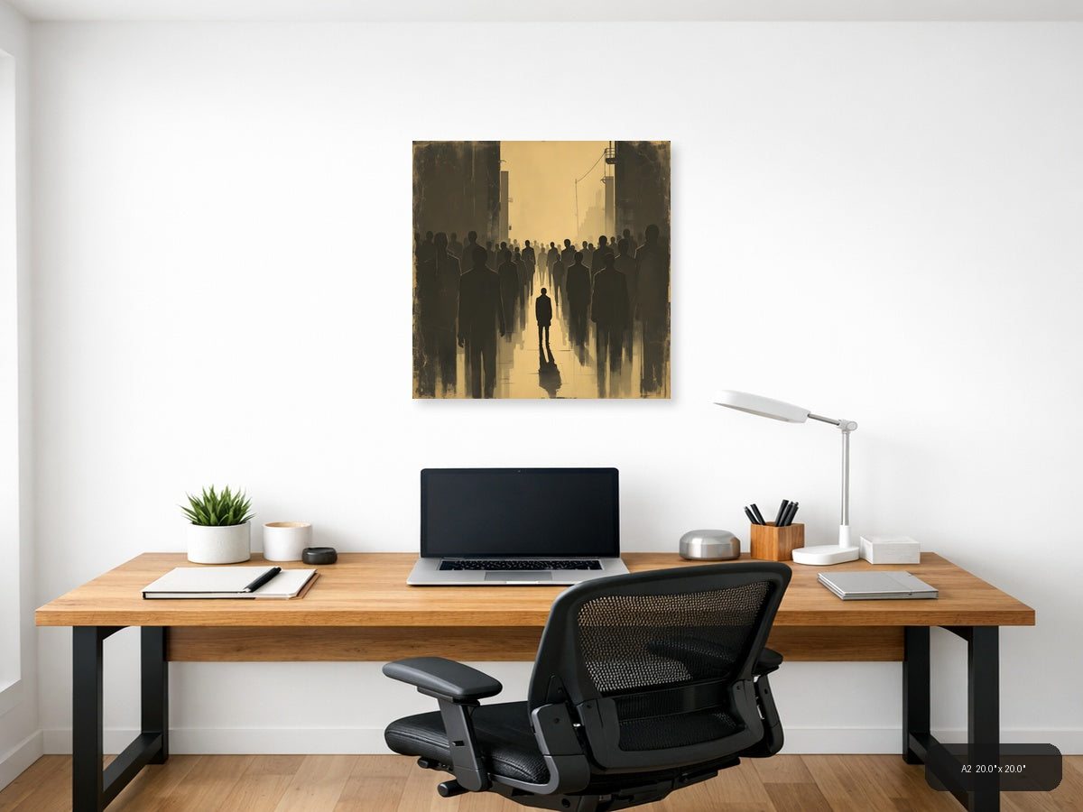 Solitary Figure in Urban Crowd Vintage Wall Art — A2 / Office