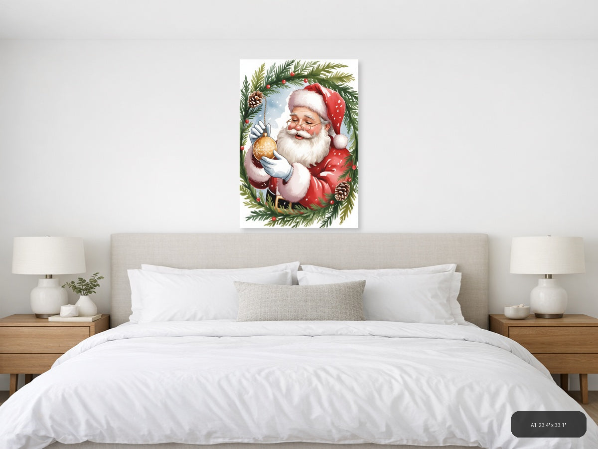 Santa Claus Christmas Watercolor Portrait Wall Art — A1 / Bedroom