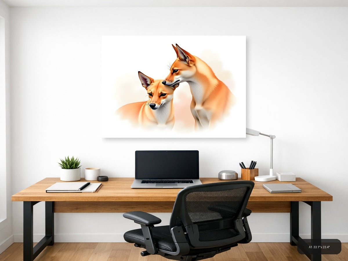 Two Foxes Watercolor Portrait Landscape Wall Art — A1 / Office