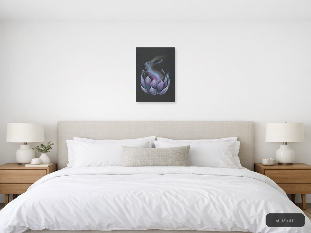 Cosmic Lotus Flower Line Art Galaxy Wall Art — A3 / Bedroom