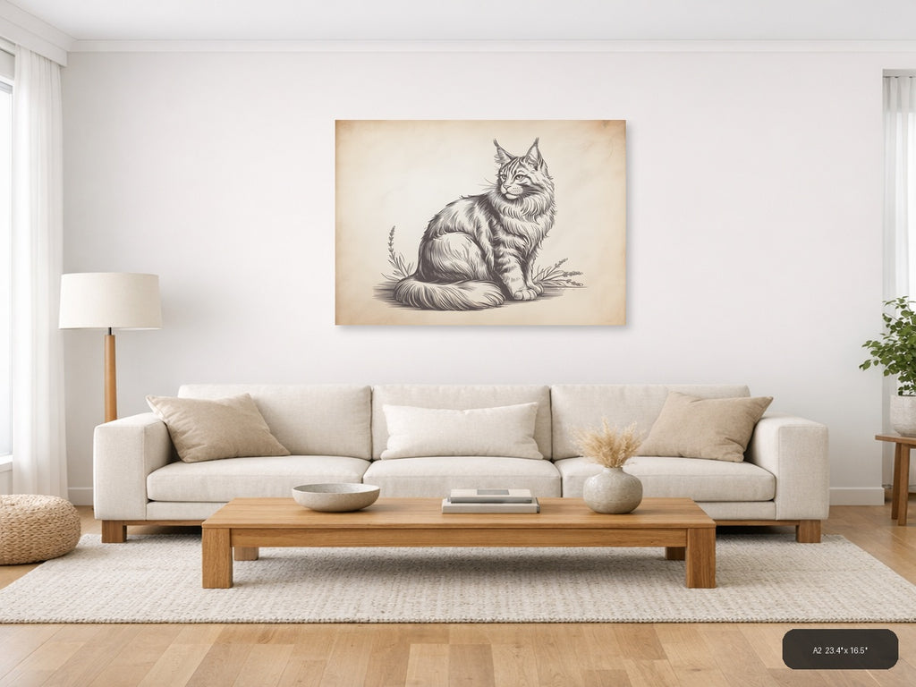 Majestic Lynx Line Art Portrait Wall Art — A2 / Living Room