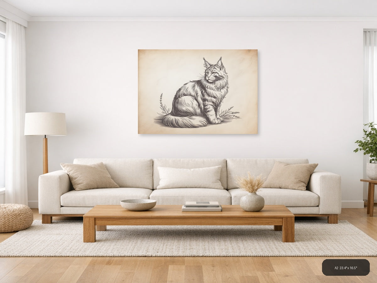 Majestic Lynx Line Art Portrait Wall Art — A2 / Living Room