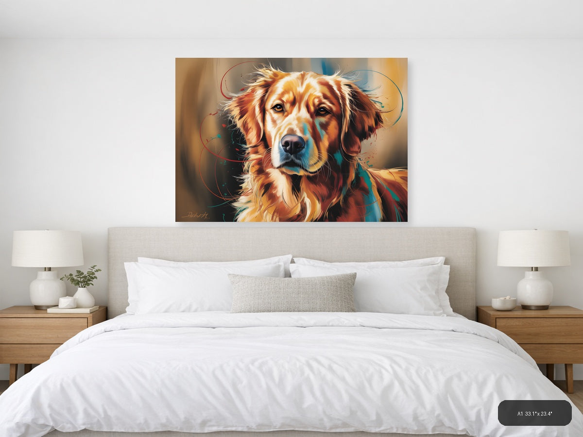 Abstract Golden Retriever Portrait - Modern Dog Wall Art — A1 / Bedroom