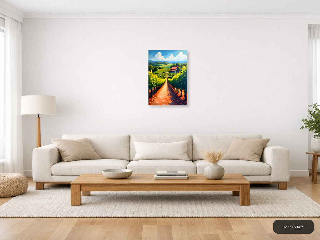 Vineyard Path Landscape Abstract Wall Art — A3 / Living Room